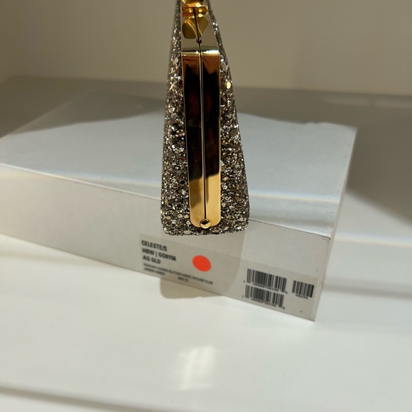 Authentic Jimmy Choo Coarse glitter Celeste clutch with chain antique gold - Picture 2 of 7